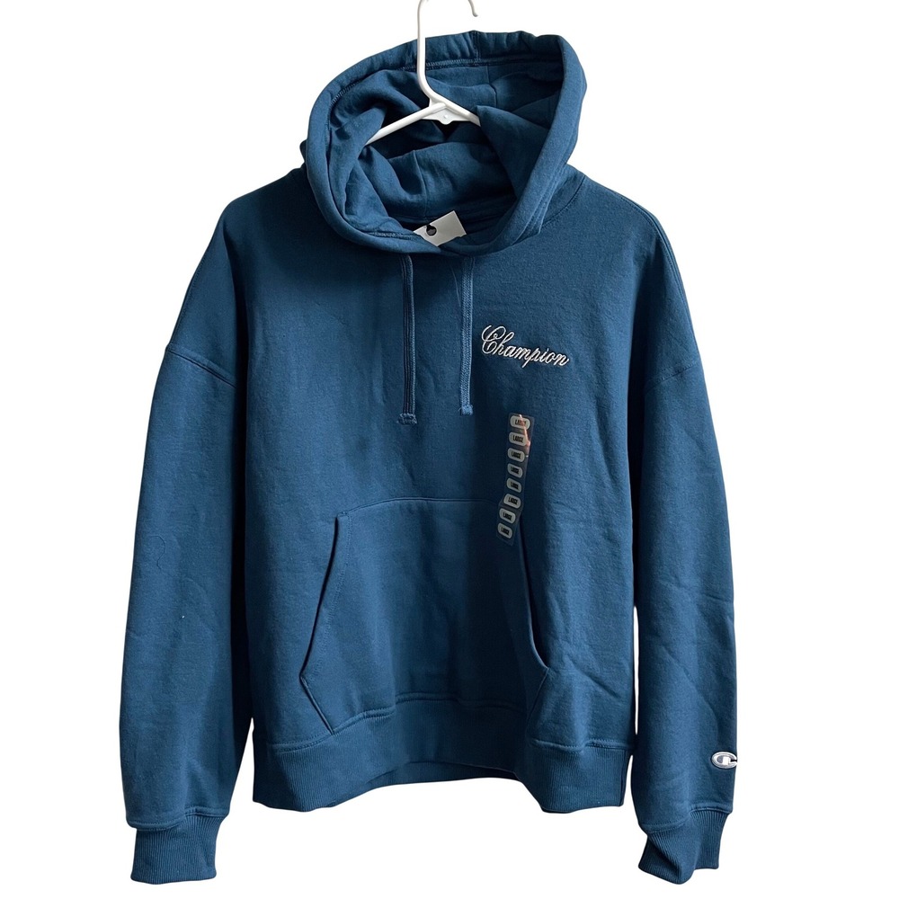 Champion Powerblend Hoodie‎ Womens Large Twilight Teal GF536 Script Logo Fleece